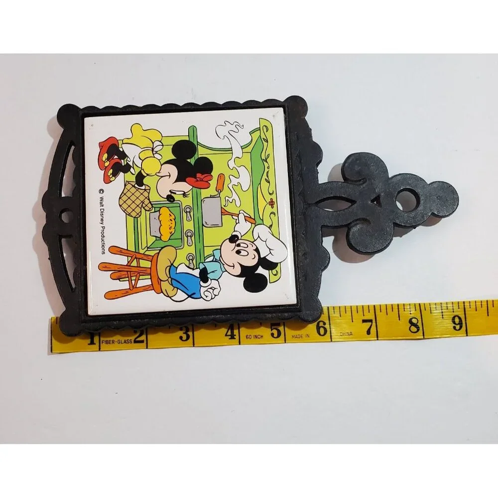 Vintage Japan Collectible Disney Mickey & Minnie Mouse Wrought Iron Tile Trivet
